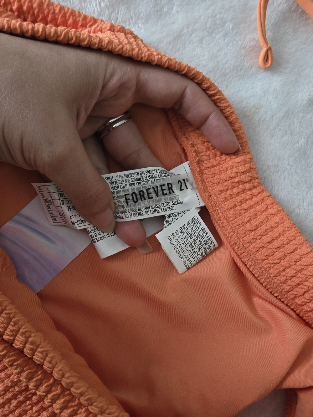 NWT Forever 21 Orange Textured Smocked Bikini Set - High Waisted - Size L - Picture 11 of 11